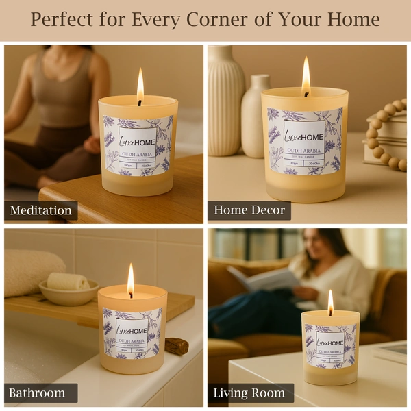 Luxe Home International Oudh Arabia Scented Candle 7.5x7 cm for Home Decor Bedroom Living Room Spa Bathroom Party Romantic Dinner and Gifting Pack of 1 Candle - 7.5x7cm, Beige