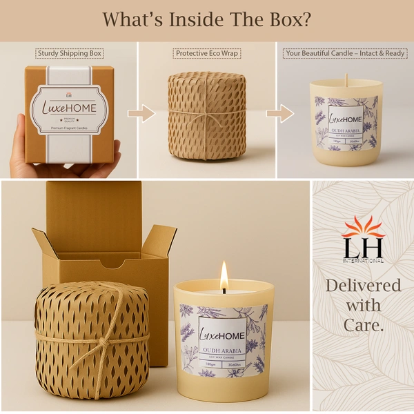 Luxe Home International Oudh Arabia Scented Candle 7.5x7 cm for Home Decor Bedroom Living Room Spa Bathroom Party Romantic Dinner and Gifting Pack of 1 Candle - 7.5x7cm, Beige