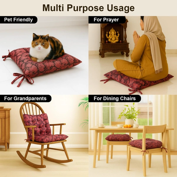 Luxe Home International Polyester Chair Cushion Pad for Office Chair , Soft Cushioned Seat Pad with Ties, Washable & Comfortable Chair Cushion 18X18 Inch, Red (Pack of 1) - 45x45 cm, Red