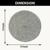 Luxe Home International PVC Silver Plain Weave Design Round Dining Table Placemat , Heat Resistant, Non-Slip Table Mat for Kitchen & Home (15x15 Inches) Pack of 6 - 15x15, Silver