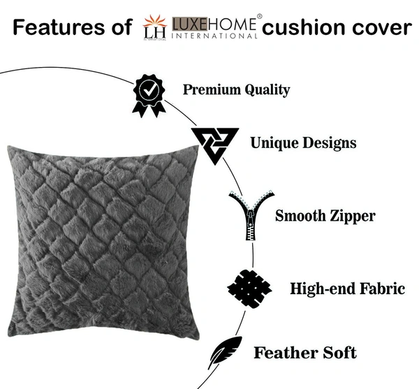 Luxe Home International Rabbit Fur Diamond Design Ultra Soft Cushion Cover Both Side Fur for Home Décor, Sofa, Bedroom, Festival Gifting, Living Room 16x16 Set of 2 - Grey
