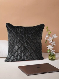 Luxe Home International Rabbit Fur Diamond Design Ultra Soft Cushion Cover Both Side Fur for Home Décor, Sofa, Bedroom, Festival Gifting, Living Room 16x16 Set of 2 - Anthra