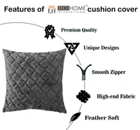 Luxe Home International Rabbit Fur Diamond Design Ultra Soft Cushion Cover Both Side Fur for Home Décor, Sofa, Bedroom, Festival Gifting, Living Room 16x16 Set of 2 - Grey