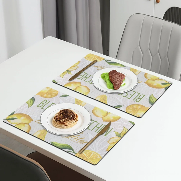 LUXE HOME INTERNATIONAL Rectangular Pack of 2 Table Placemat (Yellow, Rubber)