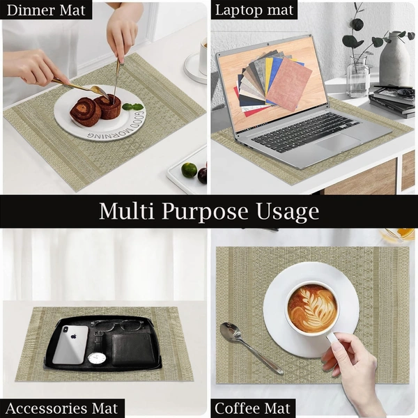 Luxe Home International Rectangular Table Placemat Pack of 2(Gold, PVC) - 30x46 cm, Gold