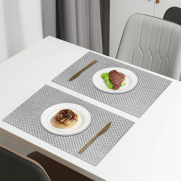 Luxe Home International Rectangular Table Placemat Pack of 2(Silver, PVC) - 30x46 cm, Silver