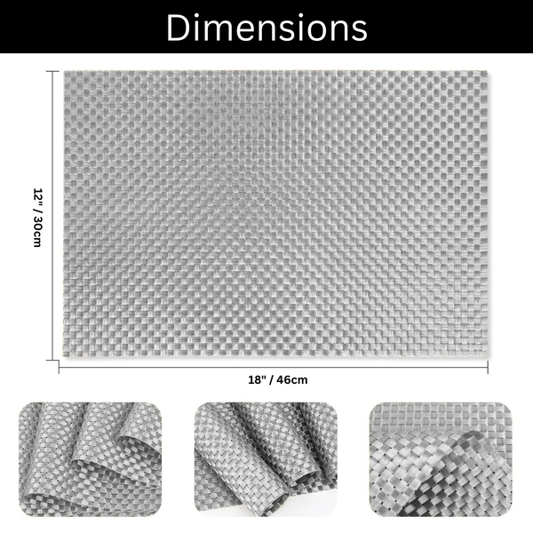 Luxe Home International Rectangular Table Placemat Pack of 2(Silver, PVC) - 30x46 cm, Silver