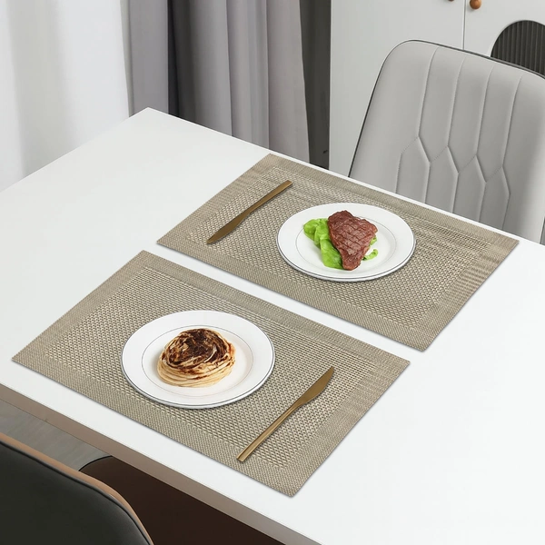 Luxe Home International Rectangular Table Placemat Pack of 2(Gold, PVC) - 30x46 cm, Gold