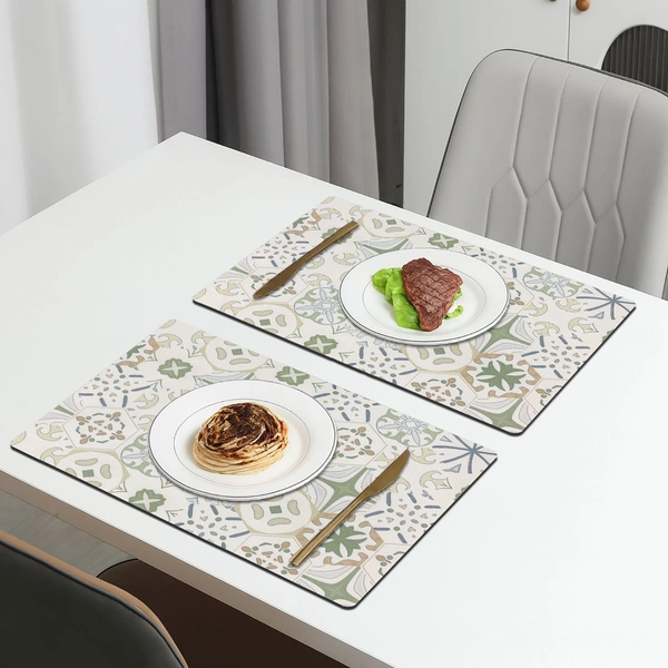 Luxe Home International Rectangular Table Placemat Pack of 2(White, Light Green, Rubber) - 30x40 cm, White::Light Green