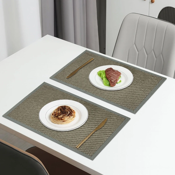 Luxe Home International Rectangular Table Placemat Pack of 2(Grey, Polyester) - 30x46 cm, Grey