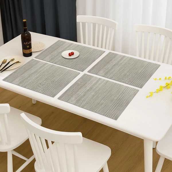 Luxe Home International Rectangular Table Placemat Pack of 4 (Silver, PVC) - 30x46 cm, Silver