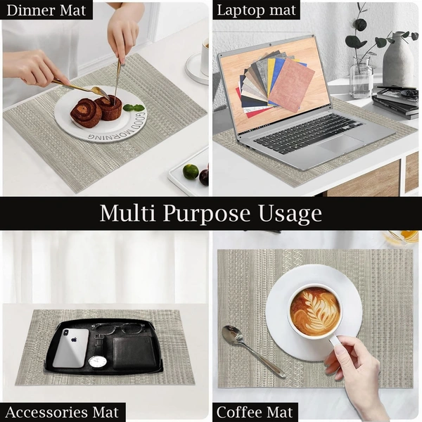 Luxe Home International Rectangular Table Placemat Pack of 4 (Silver, PVC) - 30x46 cm, Silver