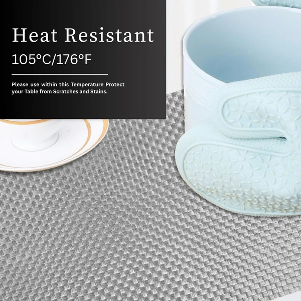 Luxe Home International Rectangular Table Placemat Pack of 4 (Silver, PVC) - 30x46 cm, Silver