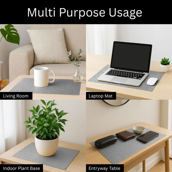 Luxe Home International Rectangular Table Placemat Pack of 4 (Silver, PVC) - 30x46 cm, Silver