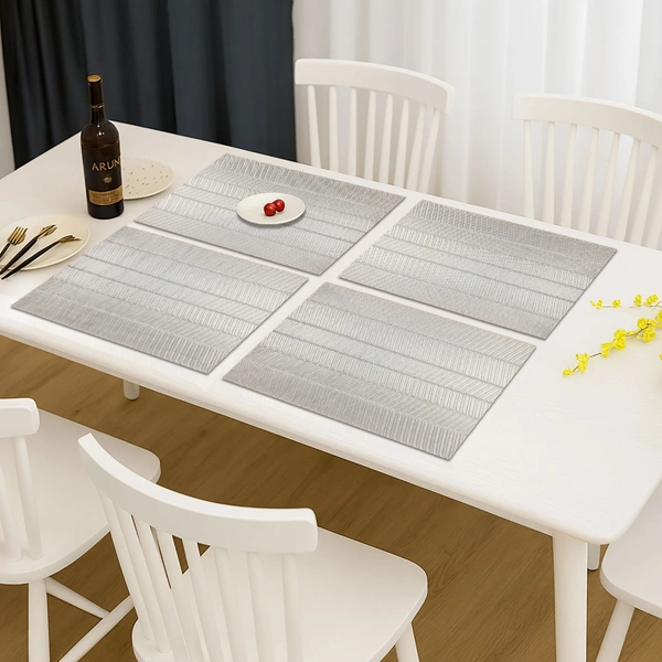 Luxe Home International Rectangular Table Placemat Pack of 4 (Silver, PVC) - 30x46 cm, Silver