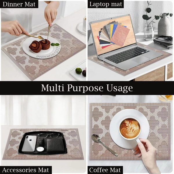 Luxe Home International Rectangular Table Placemat Pack of 4 (Brown, PVC) - 30x46 cm, Brown