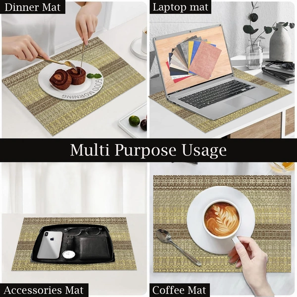 Luxe Home International Rectangular Table Placemat Pack of 6 (Brown, PVC) - 30x46 cm, Brown