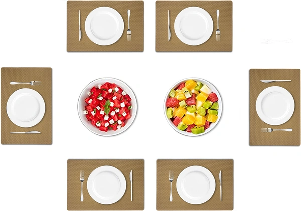 Luxe Home International Rectangular Table Placemat Pack of 6 (Brown, PVC) - 30x46 cm, Brown
