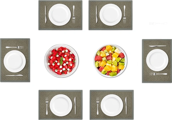 Luxe Home International Rectangular Table Placemat Pack of 6 (Grey, Polyester) - 30x46 cm, Grey