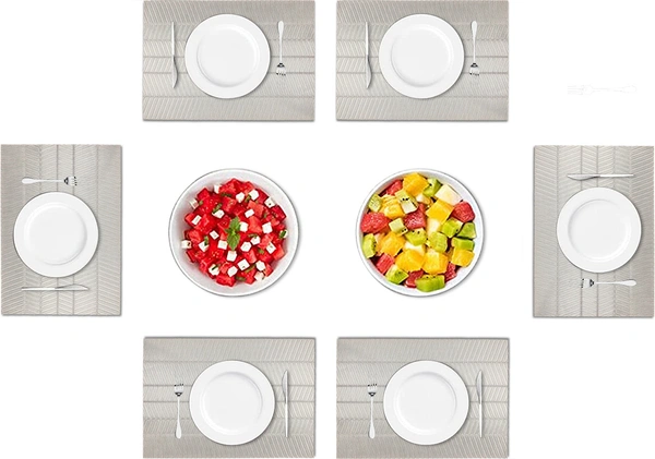 Luxe Home International Rectangular Table Placemat Pack of 6 (Silver, PVC) - 30x46 cm, Silver