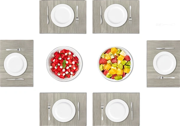 Luxe Home International Rectangular Table Placemat Pack of 6 (Silver, PVC) - 30x46 cm, Silver