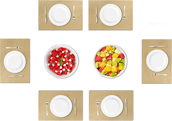 Luxe Home International Rectangular Table Placemat Pack of 6 (Gold, PVC) - 30x46 cm, Gold