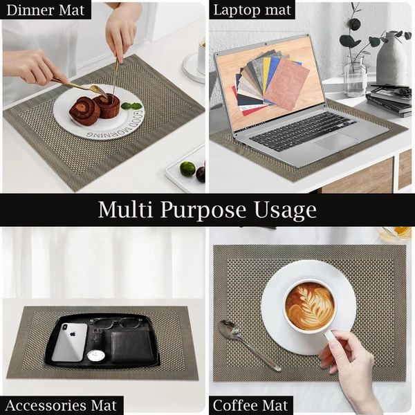 Luxe Home International Rectangular Table Placemat Pack of 6 (Brown, PVC) - 30x46 cm, Brown