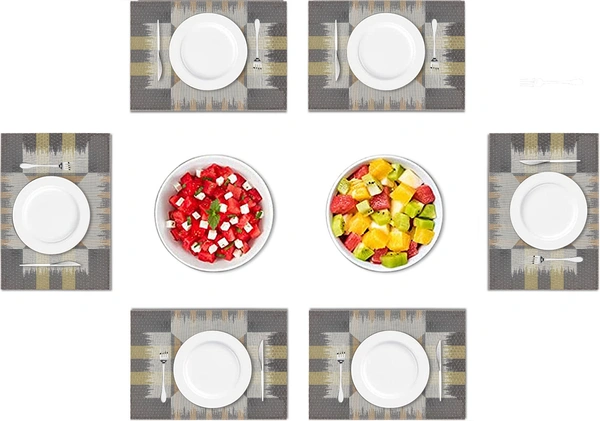 Luxe Home International Rectangular Table Placemat Pack of 6 (Black, PVC) - 30x46 cm, Black