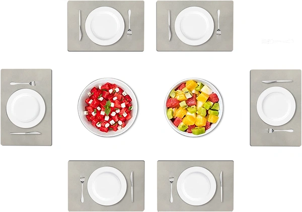 Luxe Home International Rectangular Table Placemat Pack of 6 (Grey, Rubber) - 30x40 cm, Grey