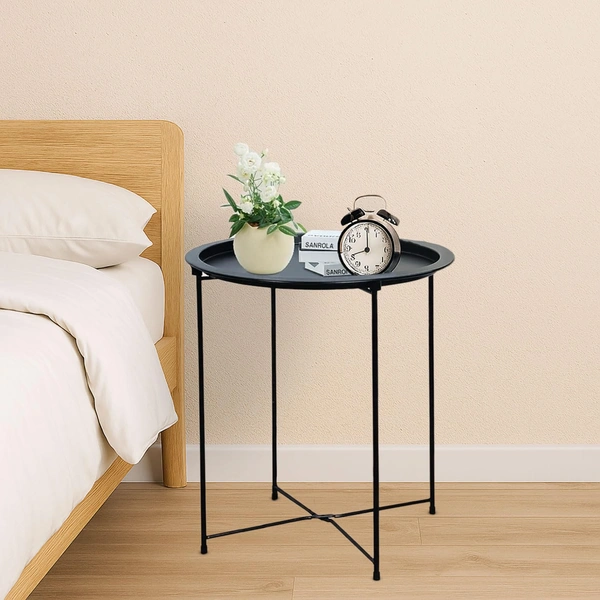 LUXE HOME INTERNATIONAL Round Metal Side Table for Living Room & Bedroom â€“ Modern Bedside Table, Coffee Table, Corner Table with Sturdy Iron Frame, Black (47x47x50 cm)