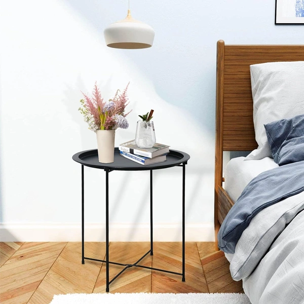 Luxe Home International LUXE HOME INTERNATIONAL Round Metal Side Table for Living Room & Bedroom – Modern Bedside Table, Coffee Table, Corner Table with Sturdy Iron Frame, Black (47x47x50 cm) - 47x47x50 cm, Black