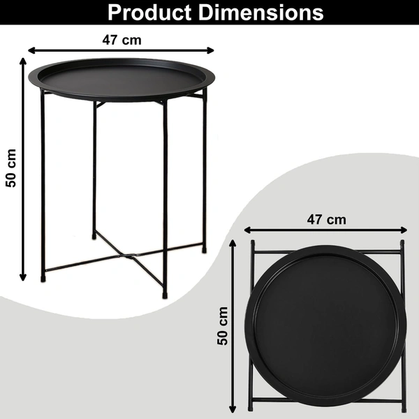 Luxe Home International LUXE HOME INTERNATIONAL Round Metal Side Table for Living Room & Bedroom – Modern Bedside Table, Coffee Table, Corner Table with Sturdy Iron Frame, Black (47x47x50 cm) - 47x47x50 cm, Black