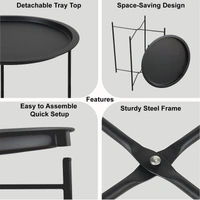 Luxe Home International LUXE HOME INTERNATIONAL Round Metal Side Table for Living Room & Bedroom – Modern Bedside Table, Coffee Table, Corner Table with Sturdy Iron Frame, Black (47x47x50 cm) - 47x47x50 cm, Black