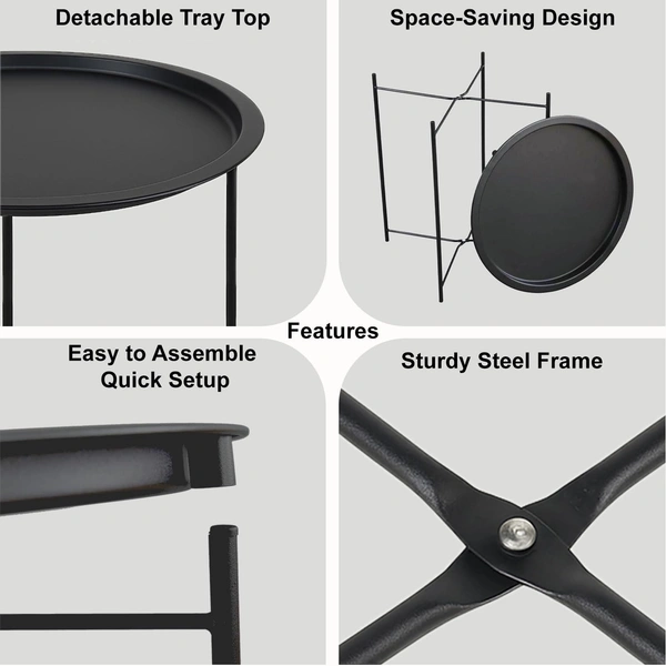 Luxe Home International LUXE HOME INTERNATIONAL Round Metal Side Table for Living Room & Bedroom – Modern Bedside Table, Coffee Table, Corner Table with Sturdy Iron Frame, Black (47x47x50 cm) - 47x47x50 cm, Black