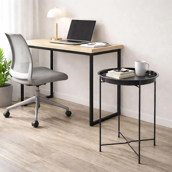 Luxe Home International LUXE HOME INTERNATIONAL Round Metal Side Table for Living Room & Bedroom – Modern Bedside Table, Coffee Table, Corner Table with Sturdy Iron Frame, Black, 33x33x48-Small - 33x33x48 centimeter, Black