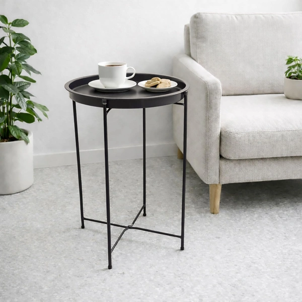 Luxe Home International LUXE HOME INTERNATIONAL Round Metal Side Table for Living Room & Bedroom – Modern Bedside Table, Coffee Table, Corner Table with Sturdy Iron Frame, Black, 33x33x48-Small - 33x33x48 centimeter, Black