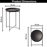 Luxe Home International LUXE HOME INTERNATIONAL Round Metal Side Table for Living Room & Bedroom – Modern Bedside Table, Coffee Table, Corner Table with Sturdy Iron Frame, Black, 33x33x48-Small - 33x33x48 centimeter, Black