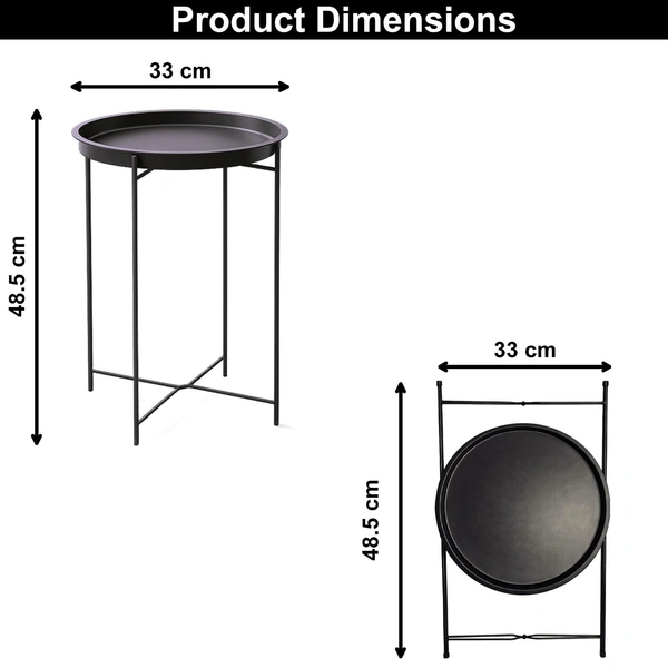 Luxe Home International LUXE HOME INTERNATIONAL Round Metal Side Table for Living Room & Bedroom – Modern Bedside Table, Coffee Table, Corner Table with Sturdy Iron Frame, Black, 33x33x48-Small - 33x33x48 centimeter, Black