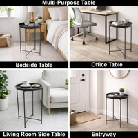 Luxe Home International LUXE HOME INTERNATIONAL Round Metal Side Table for Living Room & Bedroom – Modern Bedside Table, Coffee Table, Corner Table with Sturdy Iron Frame, Black, 33x33x48-Small - 33x33x48 centimeter, Black