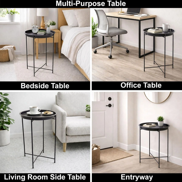 Luxe Home International LUXE HOME INTERNATIONAL Round Metal Side Table for Living Room & Bedroom – Modern Bedside Table, Coffee Table, Corner Table with Sturdy Iron Frame, Black, 33x33x48-Small - 33x33x48 centimeter, Black
