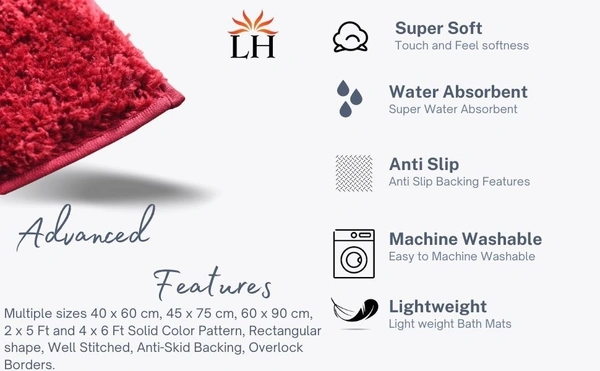 LUXE HOME INTERNATIONAL Bathmat Newman Microfiber 2500 GSM Anti Slip ( Anthrea, 60x90 cm, Pack of 1 ) - Anthrea