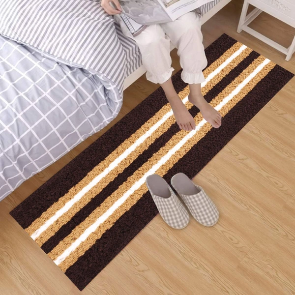 Luxe Home International Runner Stripe Microfiber 1600 GSM Anti-Skid ( Chocolate , 58 Cm x 140 Cm , Pack of 1 ) - Chocolate