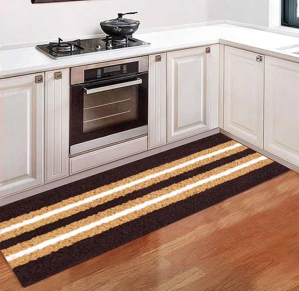 Luxe Home International Runner Stripe Microfiber 1600 GSM Anti-Skid ( Chocolate , 58 Cm x 140 Cm , Pack of 1 ) - Chocolate