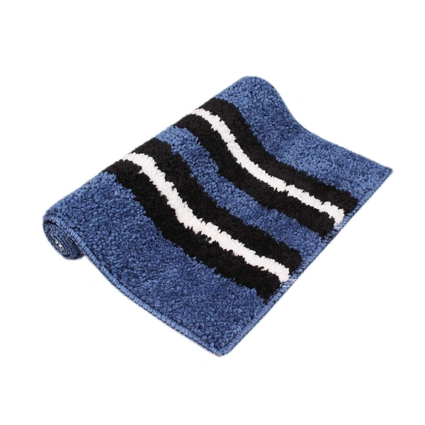 Luxe Home International Bathmat Stripe Microfiber 1600 GSM Anti-Skid ( Blue, Grey , 38 Cm x 58 Cm , Pack of 2 ) - Blue, Grey