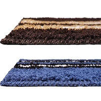 Luxe Home International Runner Stripe Microfiber 1600 GSM Anti-Skid ( Blue, Chocolate , 58 Cm x 140 Cm + 38x58 Cm , Pack of 2 ) - Blue, Chocolate