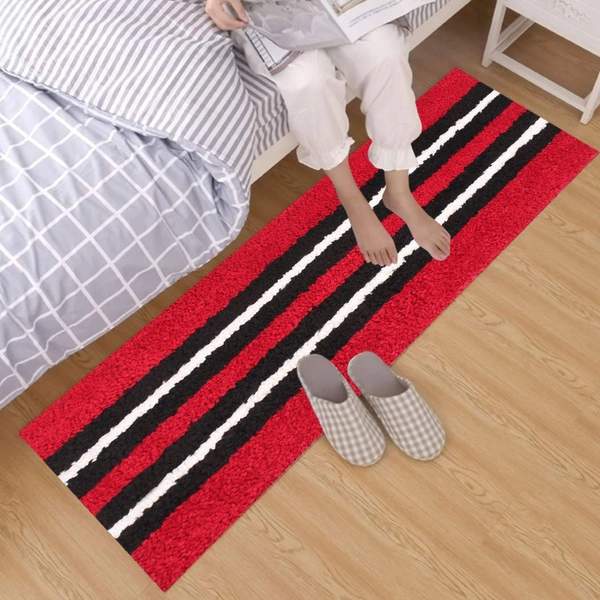 Luxe Home International Runner Stripe Microfiber 1600 GSM Anti-Skid ( Maroon , 58 Cm x 140 Cm + 38x58 Cm , Pack of 2 ) - Maroon