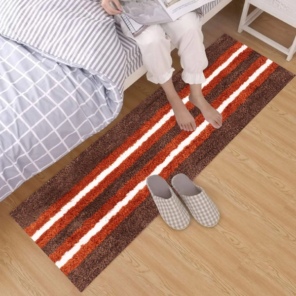 Luxe Home International Runner Stripe Microfiber 1600 GSM Anti-Skid ( Terra , 58 Cm x 140 Cm , Pack of 1 ) - Terra