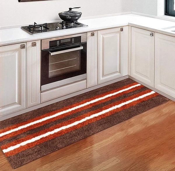 Luxe Home International Runner Stripe Microfiber 1600 GSM Anti-Skid ( Terra , 58 Cm x 140 Cm , Pack of 1 ) - Terra