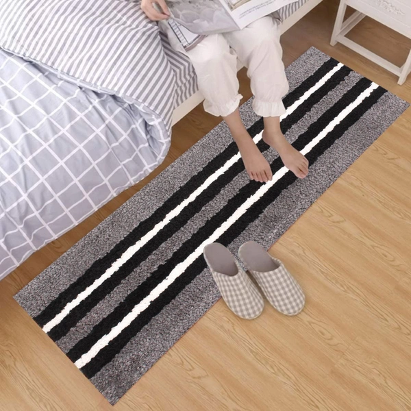 Luxe Home International Runner Stripe Microfiber 1600 GSM Anti-Skid ( Grey , 58 Cm x 140 Cm , Pack of 1 ) - Grey