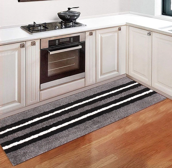 Luxe Home International Runner Stripe Microfiber 1600 GSM Anti-Skid ( Grey , 58 Cm x 140 Cm , Pack of 1 ) - Grey